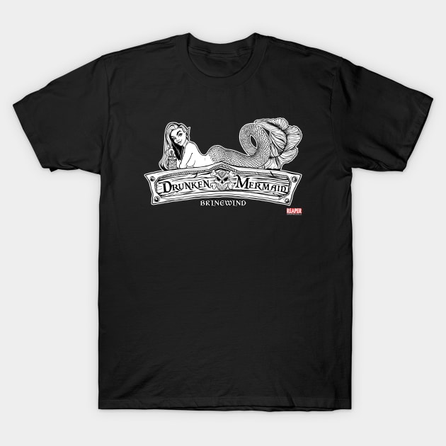 ReaperCon 2020 Drunken Mermaid Horizontal B&W T-Shirt by ReaperMini